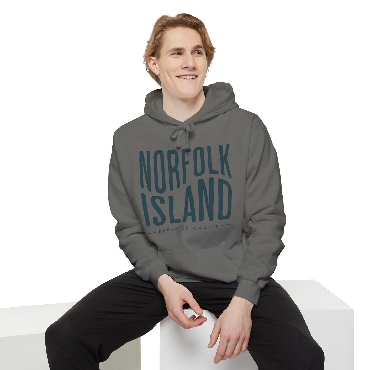 Norfolk Island Hoodie, Cozy Unisex Garment-Dyed Sweatshirt, Casual Beach Wear, Travel Gift, Summer Chill-out, Relaxed Street Style