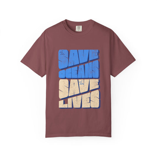 Save Oceans Save Lives T-Shirt, 100% Ring-Spun Garment-Dyed Cotton