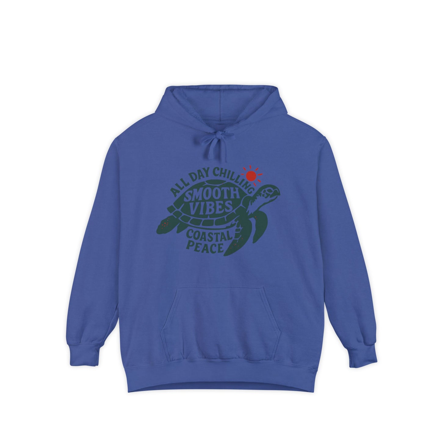 Coastal Vibes Hoodie, Unisex Garment-Dyed Hoodie, Beach Hoodie, Chill Vibes Sweatshirt, Turtle Design Hoodie, Summer Style Pullover