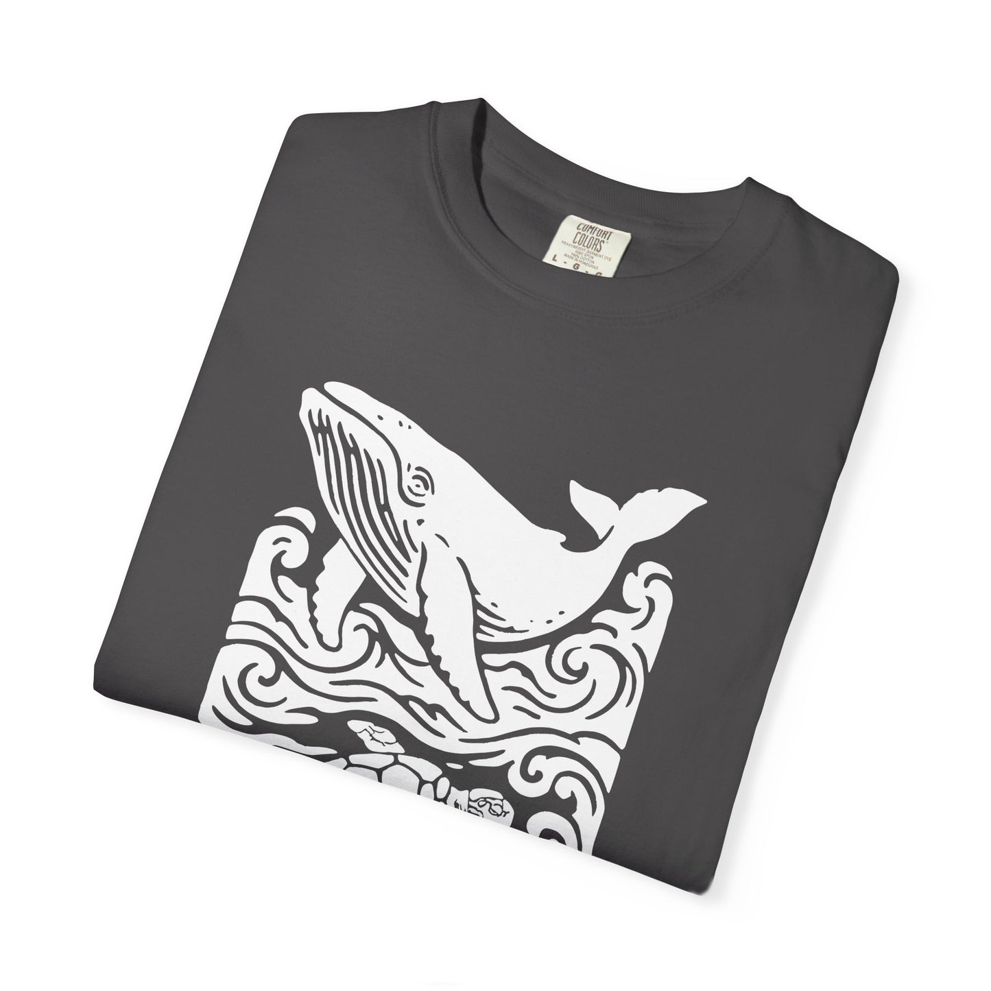 Ocean Life Garment-Dyed Graphic T-shirt - Whale & Turtle Design, Beachwear, Casual Style, Unisex Gift, Nature Lover Apparel