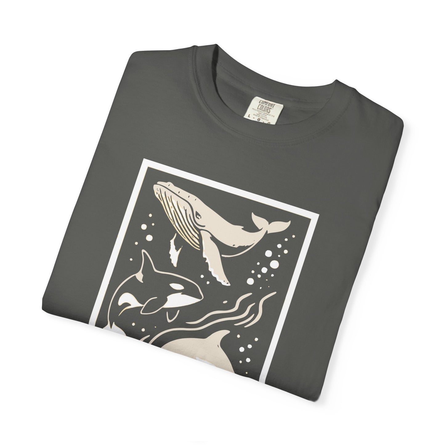 Ocean Life Garment-Dyed T-Shirt | Whale & Dolphin Design | Casual Beachwear, Gift for Ocean Lovers, Summer Outfit, Marine Life Tee