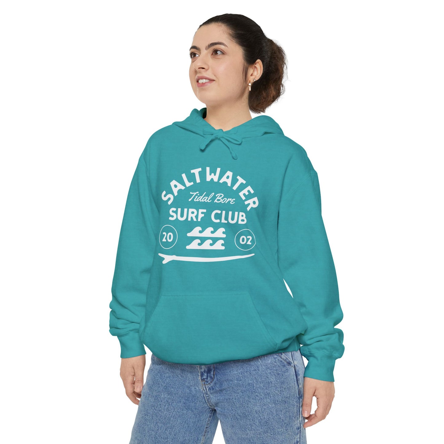 Saltwater Tidal Bore Surf Club Unisex Hoodie, Beachwear, Casual Style, Gift for Surfers, Coastal Living, Summer Vibes, Comfortable Layering