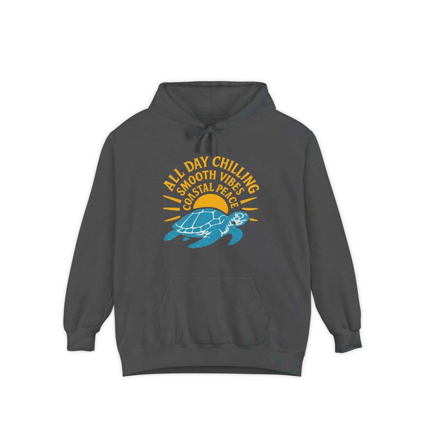Chill Turtle Vibes Hoodie, Unisex Garment-Dyed Sweater, Beachwear, Summer Celebration Hoodie, Gift for Friends, Relaxation Apparel