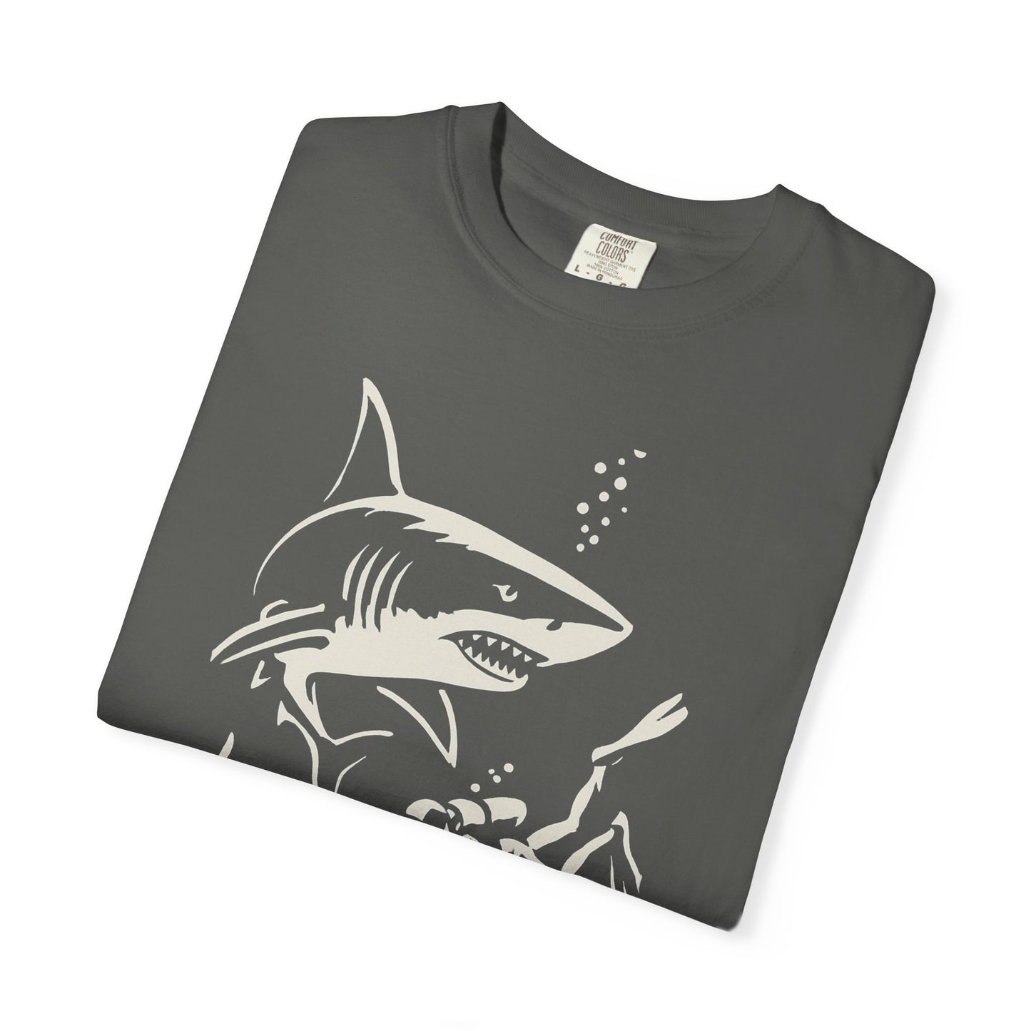 Shark Diver Garment-Dyed Graphic Tee, Ocean Lover Shirt, Beachwear for Him, Gift for Divers, Summer T-shirt, Adventure Apparel