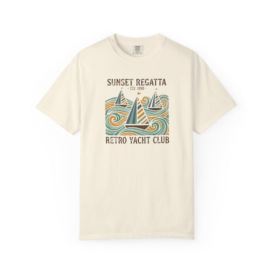 Sunset Regatta Retro Yacht Club T-Shirt - Summer Graphic Marina Vibes Tee