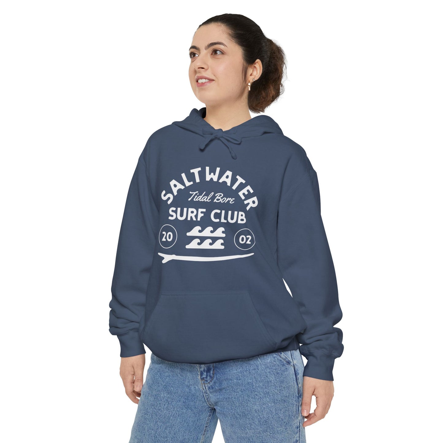 Saltwater Tidal Bore Surf Club Unisex Hoodie, Beachwear, Casual Style, Gift for Surfers, Coastal Living, Summer Vibes, Comfortable Layering