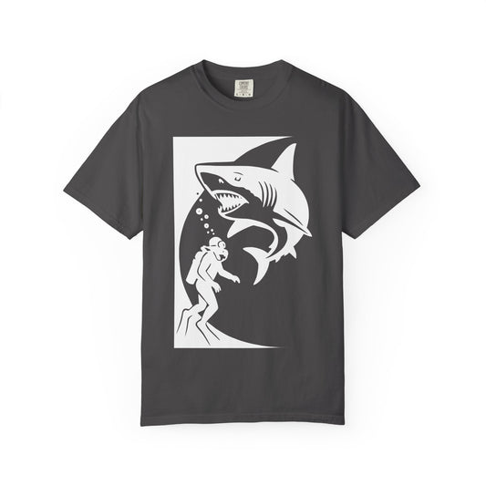 Scuba Diver And Shark, Garment-Dyed T-Shirt, Unisex