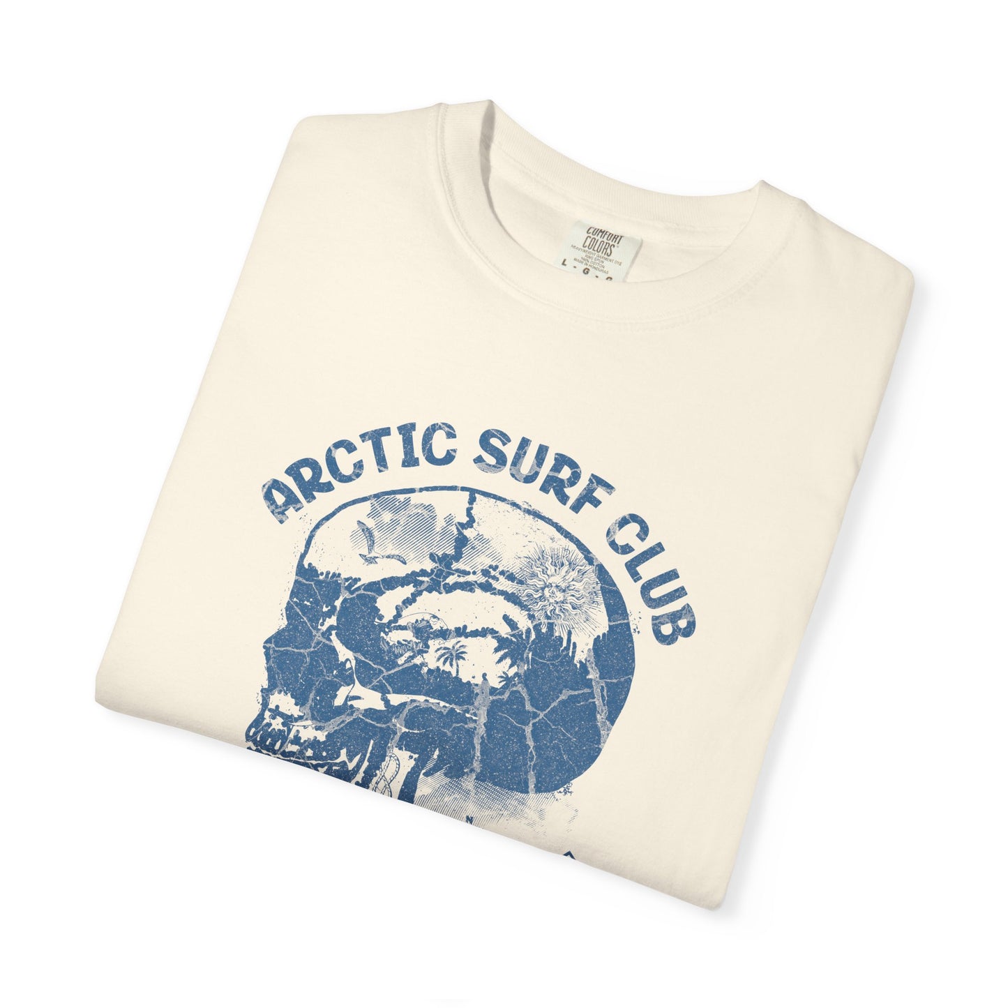 Arctic Surf Club Skull ,Unisex Garment-Dyed T-Shirt Design, Beachwear, Casual Wear, Graphic Tee, Summer Vibes, Gift for Surfers