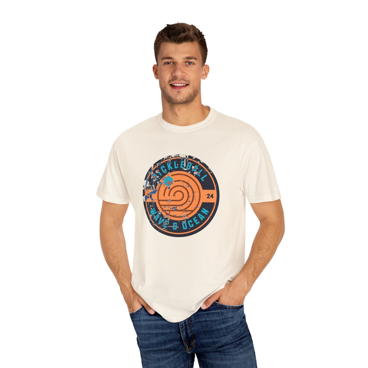Pickleball & Ocean Vibes Garment-Dyed T-shirt, Surf Tee, Beachwear, Coastal Art Shirt, Gift for Ocean Lovers