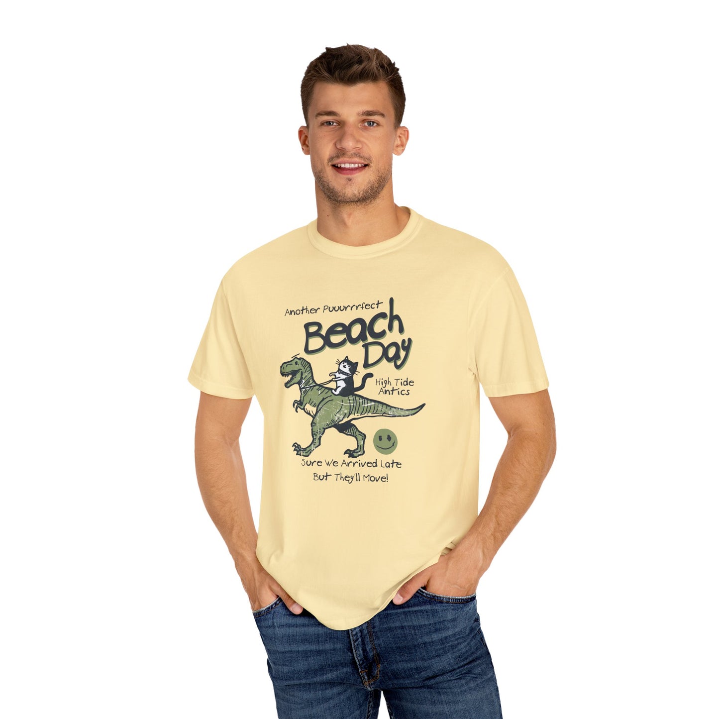 Beach Day Dino T-Shirt | Fun Unisex Tee for Summer, Gift for Kids & Adults, Beach Lovers, Vacation Style, Cute Animal Print