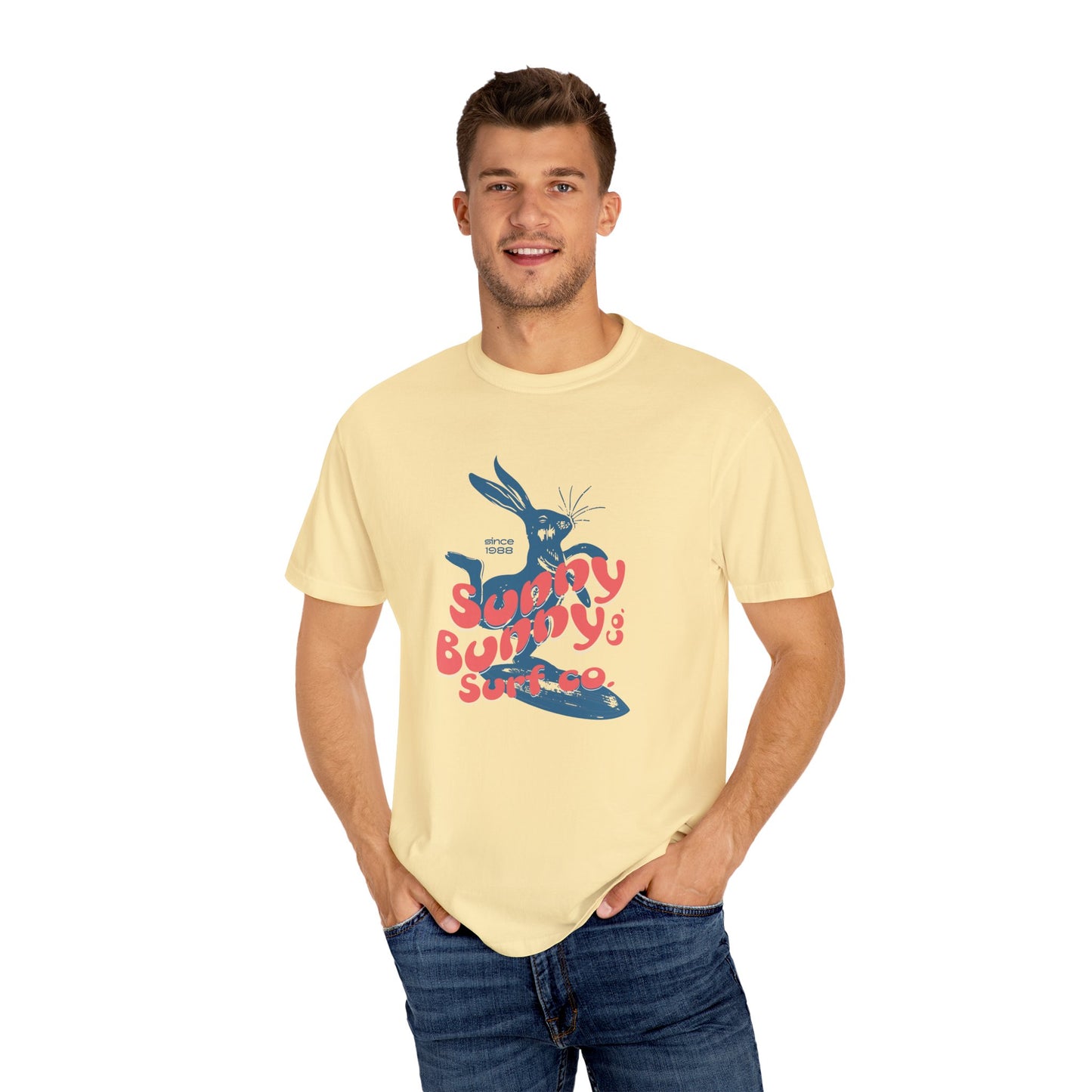 Playful Bunny Surfer Unisex Vintage T-shirt for Surf Lovers, Graphic Tee, Beachwear, Summer Vacay, Unique Gift for Her Or Him