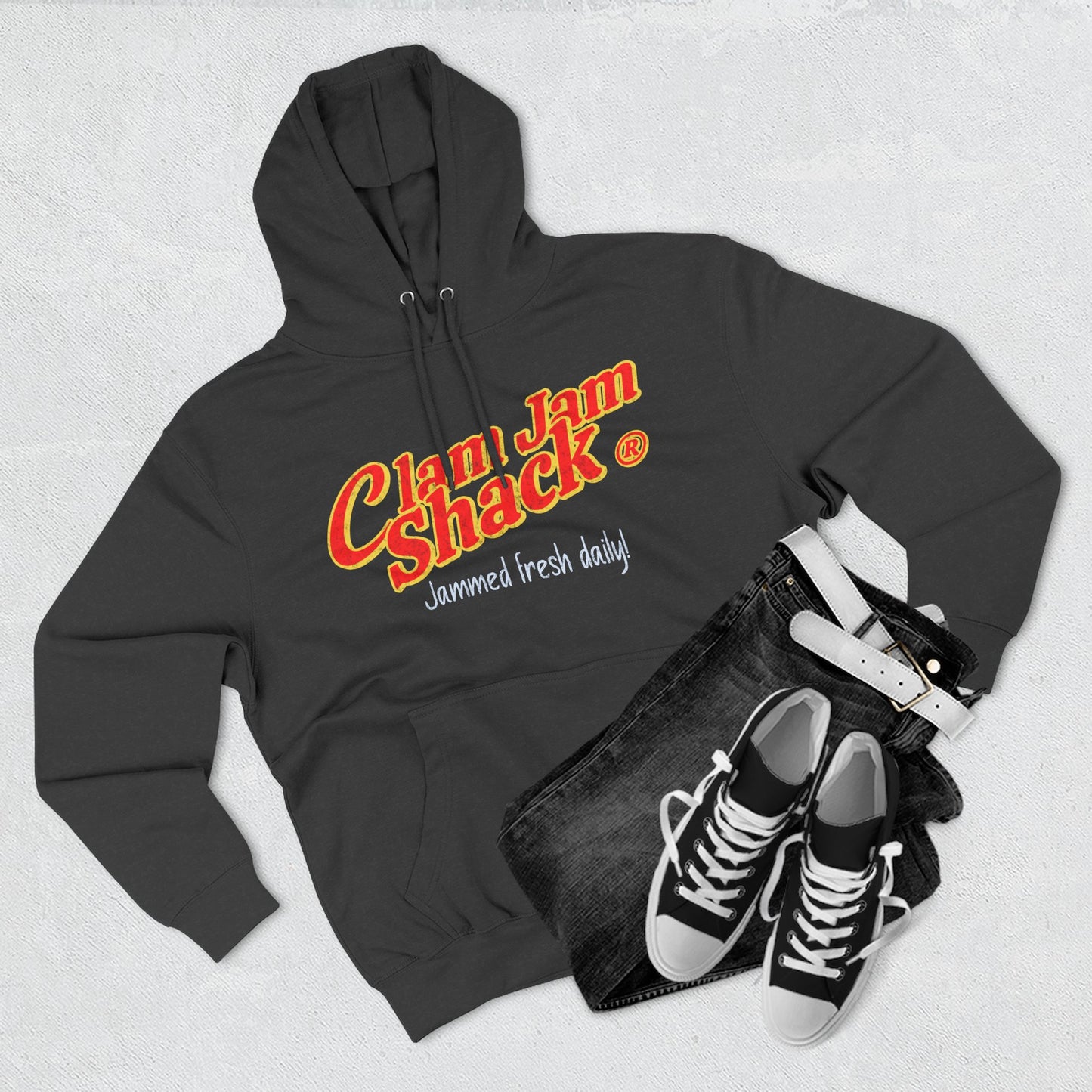 Clam Jam Shack Fleece Hoodie - Perfect for Casual Days, Ideal Gift for Clam Lovers, Versatile for All Seasons, Trendy Streetwear