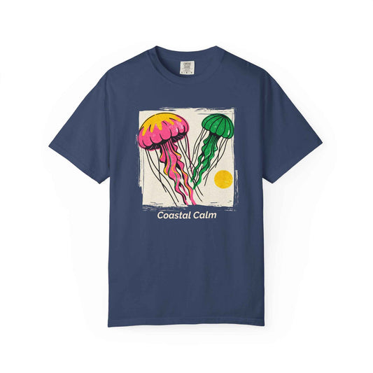 Coastal Calm Jellyfish Graphic T-Shirt, Summer Beach Fashion Cotton Tee