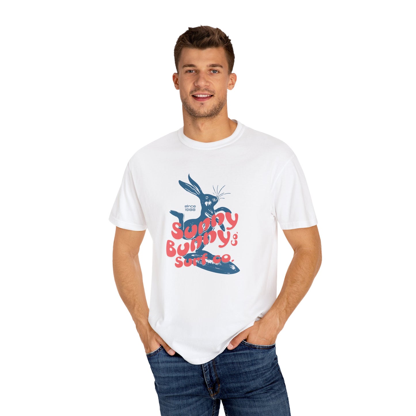 Playful Bunny Surfer Unisex Vintage T-shirt for Surf Lovers, Graphic Tee, Beachwear, Summer Vacay, Unique Gift for Her Or Him
