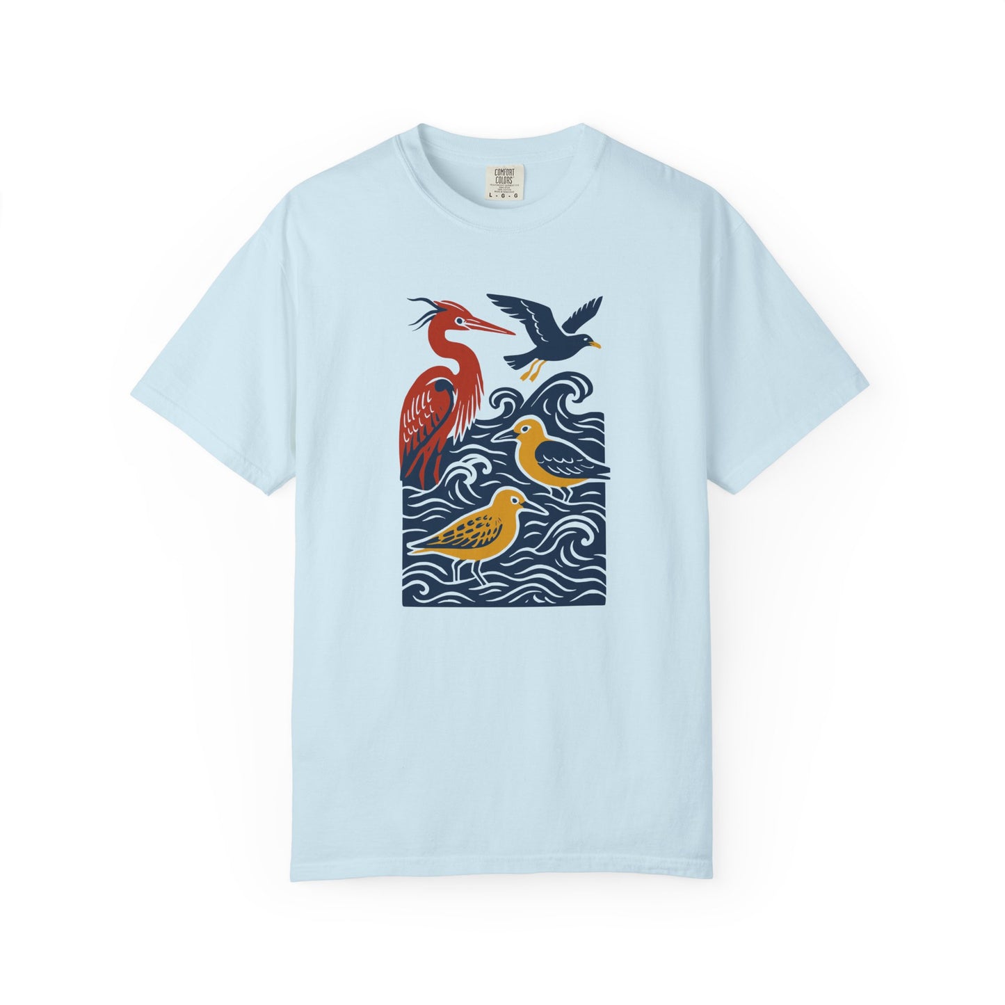 Ocean-Inspired Garment-Dyed Bird T-Shirt for Nature Lovers, Eco-Friendly Tee, Casual Wear, Gift for Bird Watchers, Summer Fashion