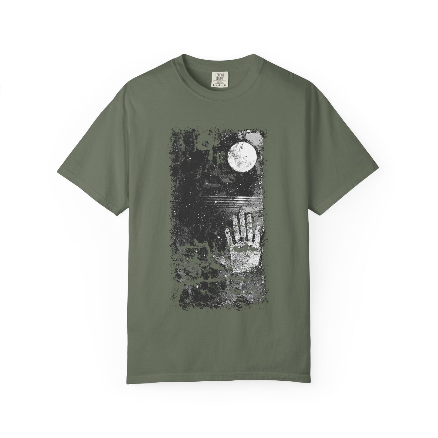 Moonlit dreary Beach Handprint Unisex T-Shirt | Soft Cotton Tee, Vintage Style, Casual Wear, Gift for Him/Her, Unique Fashion Statement