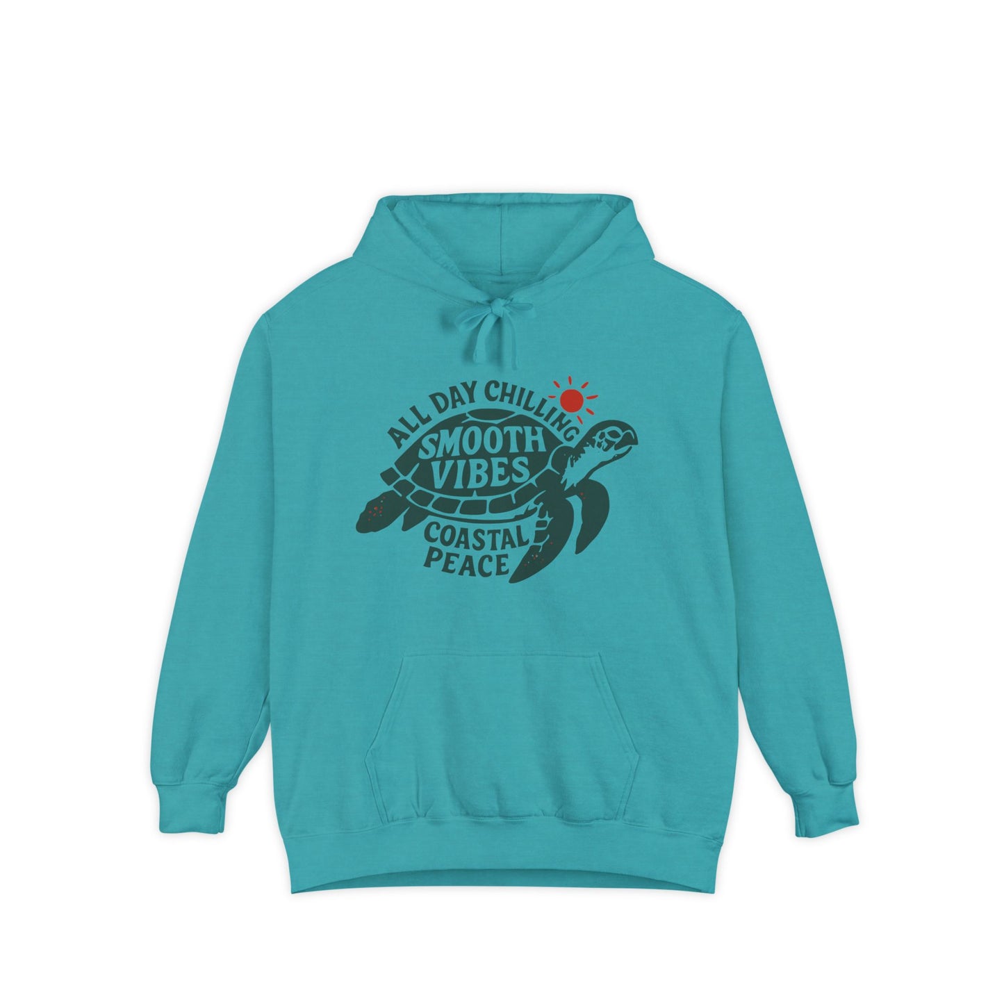 Coastal Vibes Hoodie, Unisex Garment-Dyed Hoodie, Beach Hoodie, Chill Vibes Sweatshirt, Turtle Design Hoodie, Summer Style Pullover