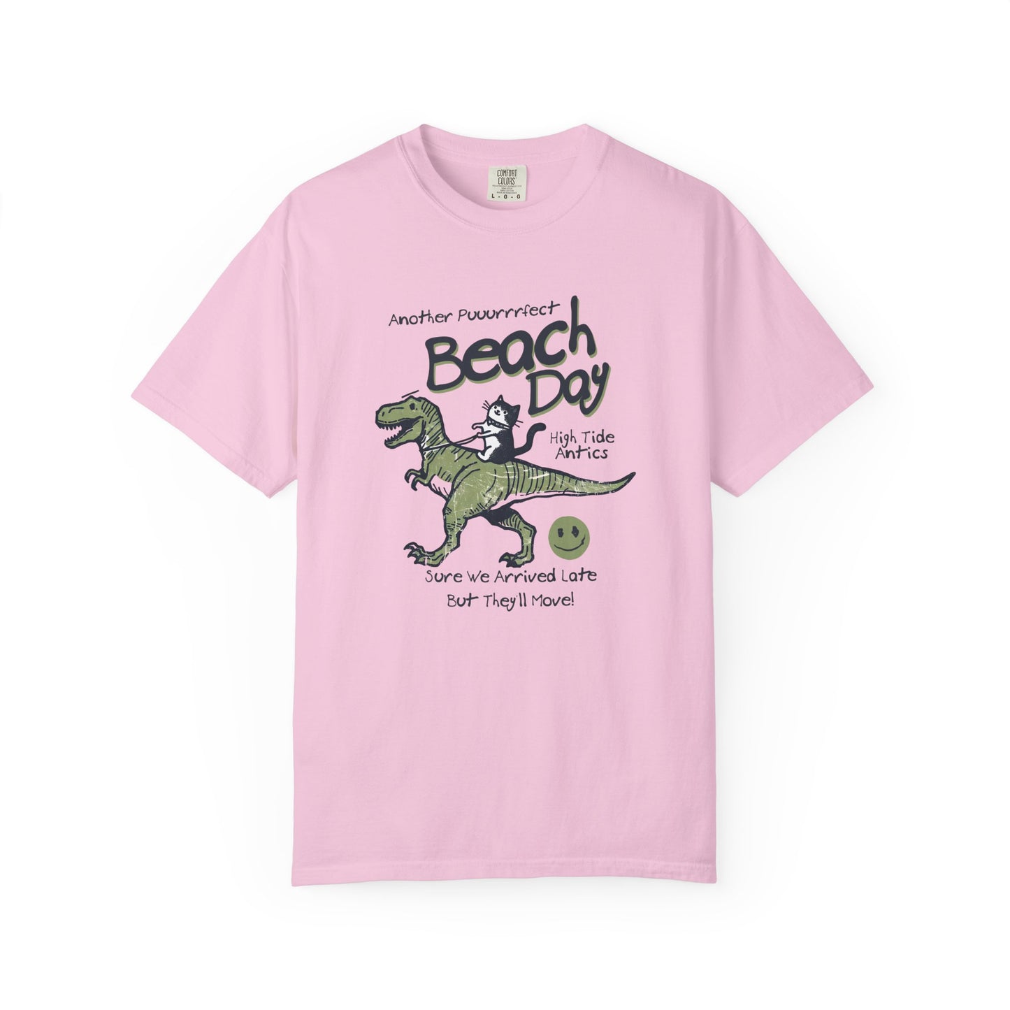 Beach Day Dino T-Shirt | Fun Unisex Tee for Summer, Gift for Kids & Adults, Beach Lovers, Vacation Style, Cute Animal Print