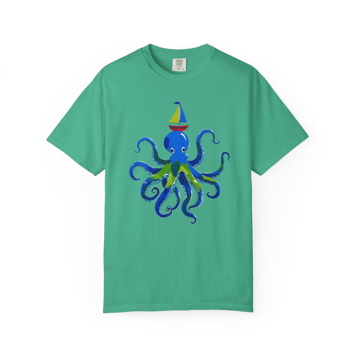 Octopus Emerges From The Ocean T-shirt, 100% Ring-Spun Garment-Dyed Cotton