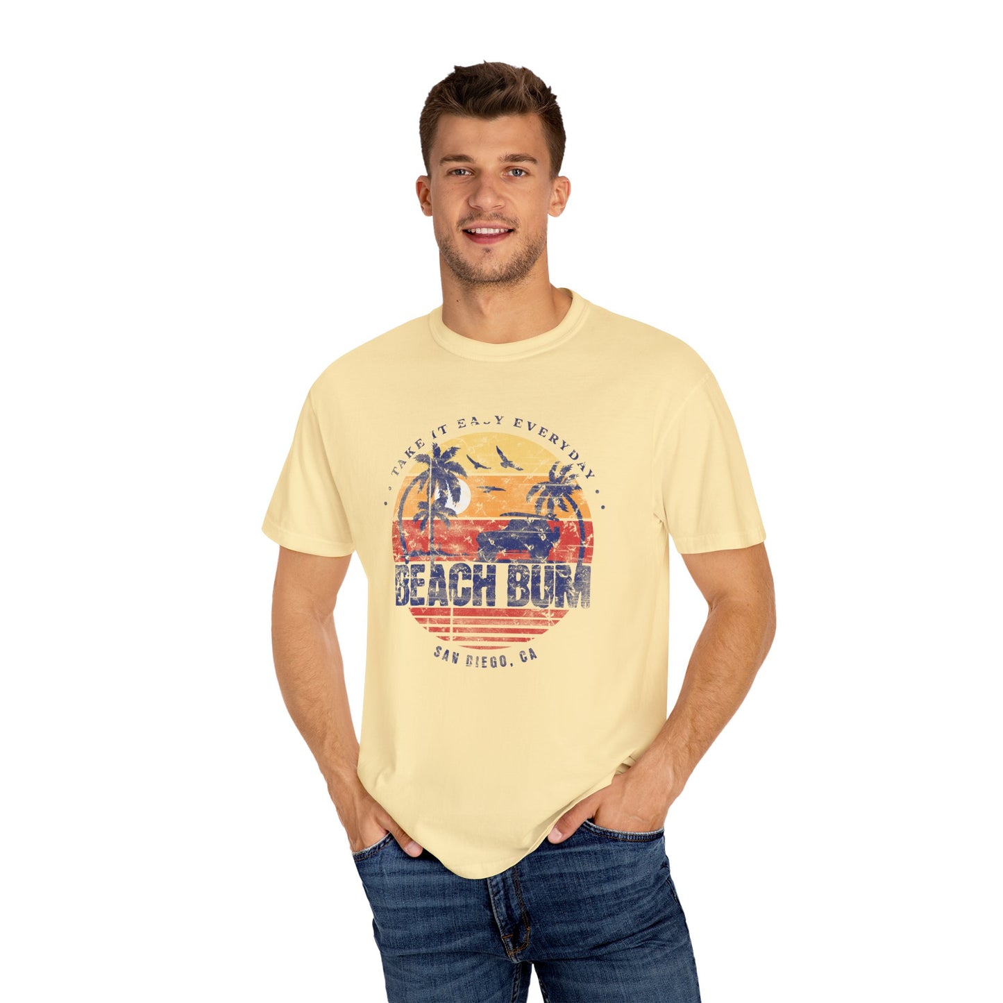 Beach Bum Graphic T-Shirt, Retro Summer Vibes Apparel, Perfect for Vacations, Gifts for Beach Lovers, Casual Wear