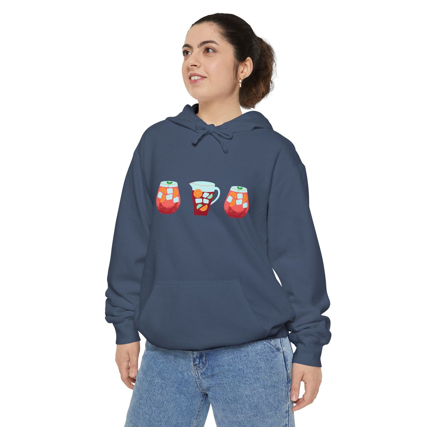 Sangria Time Garment-Dyed Hoodie for Cozy Celebrations, Unisex Christmas Hoodie, Holiday Gift, Comfortable Sweatshirt