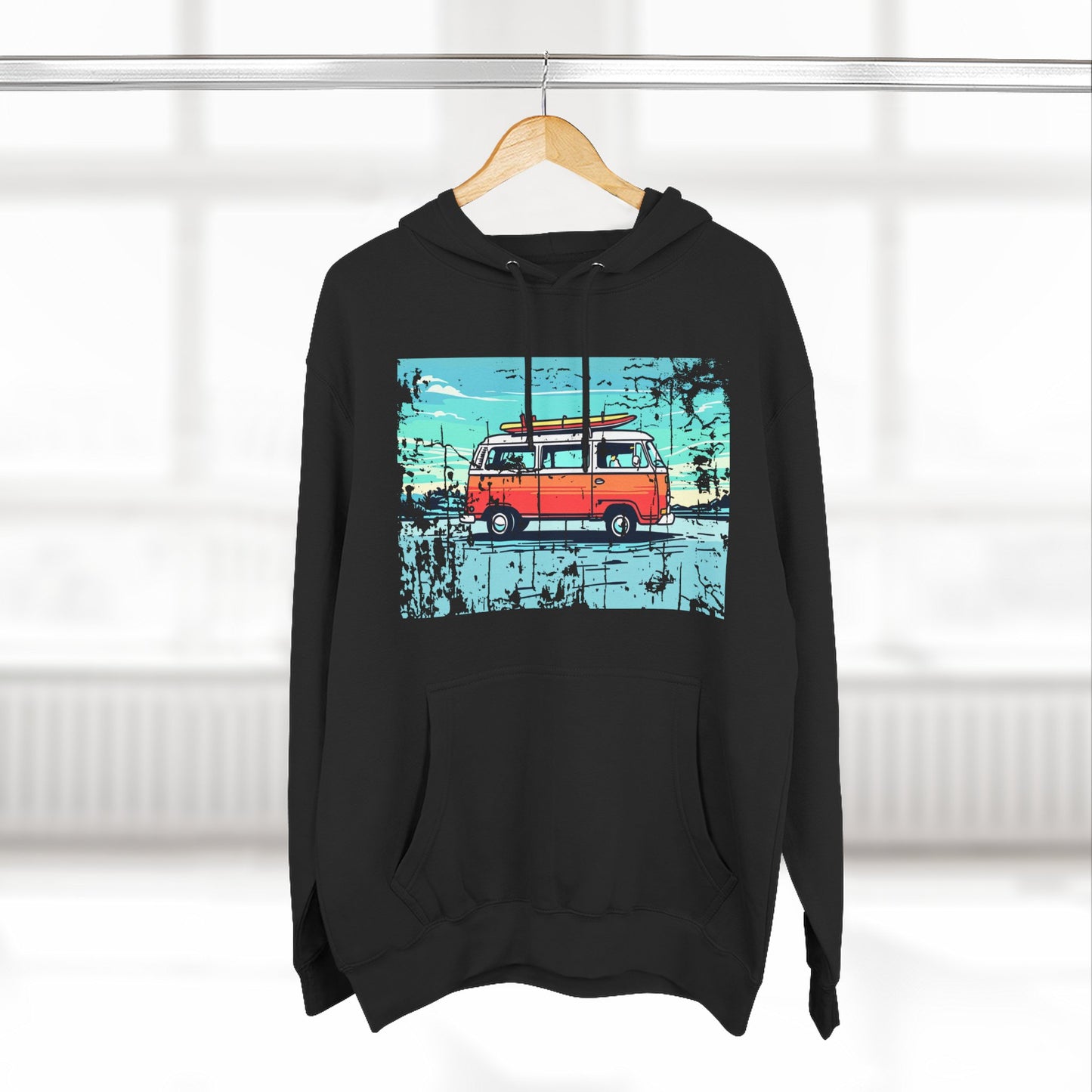 Retro Van Fleece Hoodie | Cozy Beachwear, Surf Style Gear, Road Trip Essential, Gift for Adventurers, Casual Wear