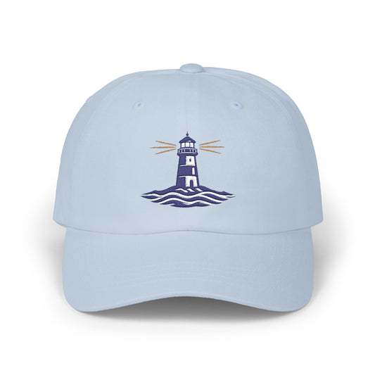 Custom Embroidered New England Lighthouse Cap — Nautical Beach Baseball Hat