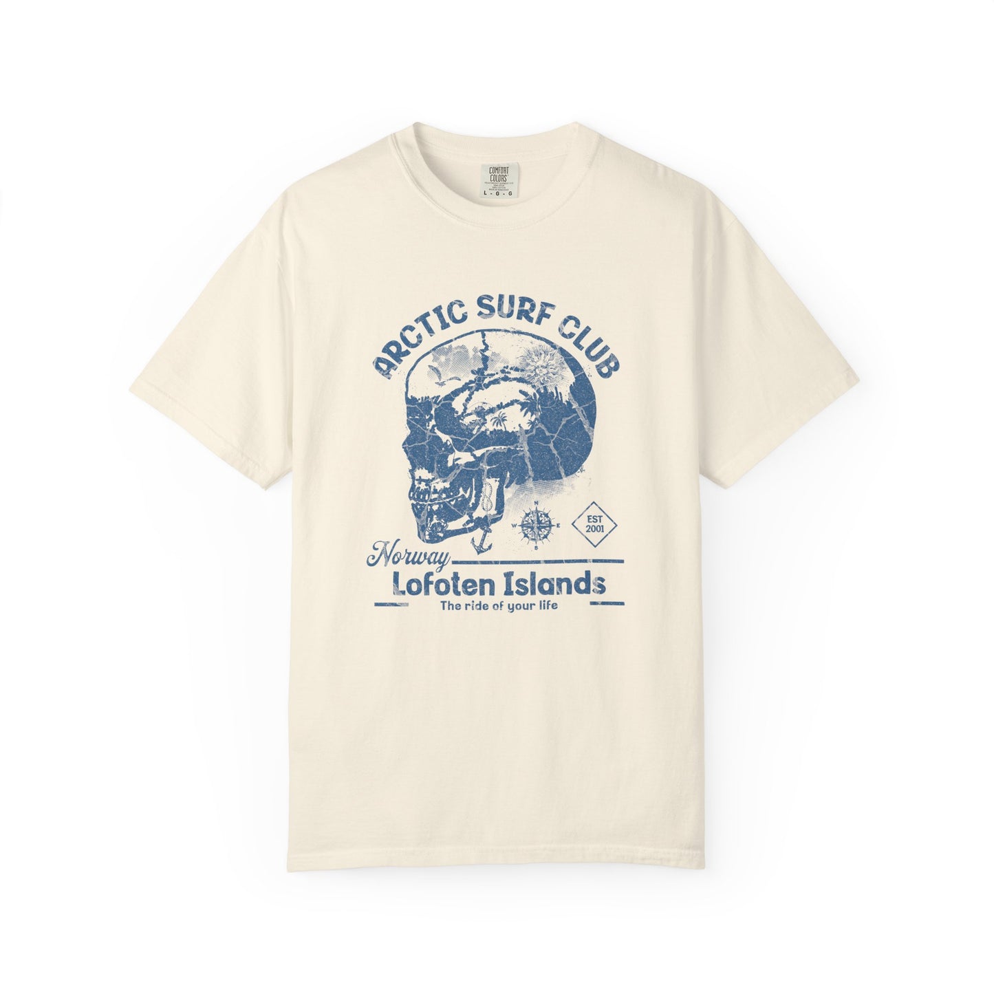 Arctic Surf Club Skull ,Unisex Garment-Dyed T-Shirt Design, Beachwear, Casual Wear, Graphic Tee, Summer Vibes, Gift for Surfers