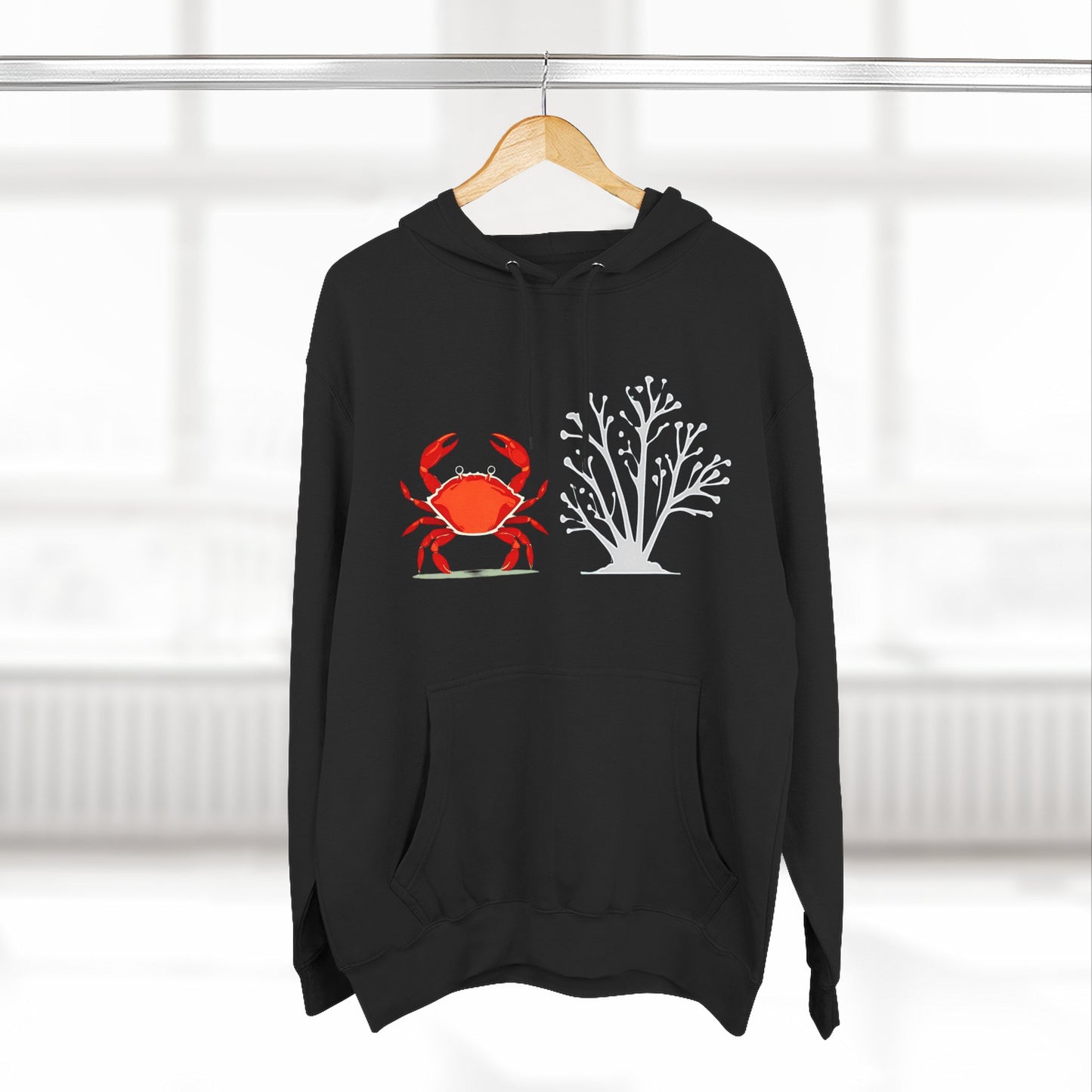 Crab & Coral Design Fleece Hoodie, Cozy Outdoor Apparel, Perfect Gift for Nature Lovers, Fall/Winter Wardrobe Essential, Unisex Casual Wear