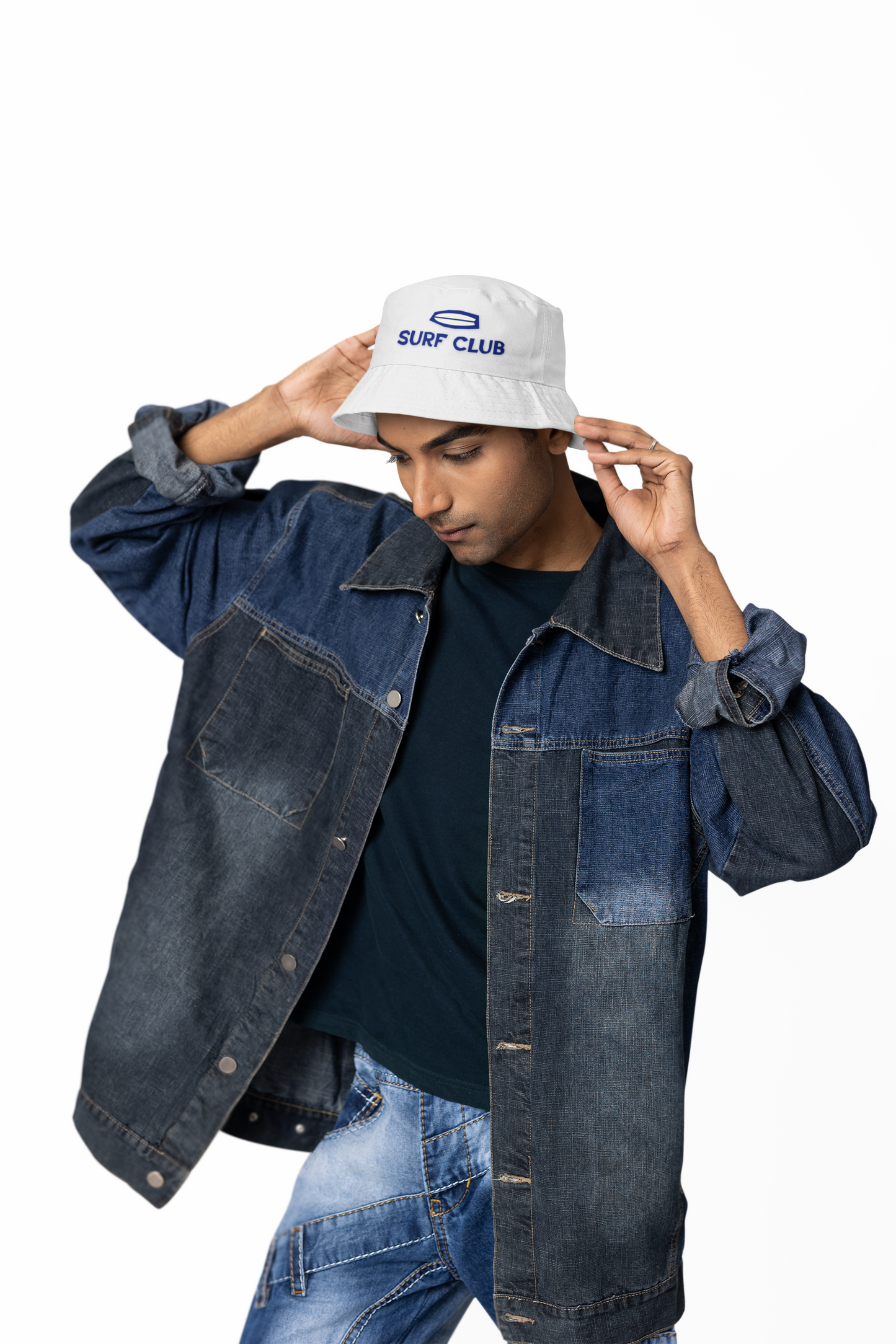 Surf Club Embroidered Bucket Hat — White Surf Vibe Summer Hat