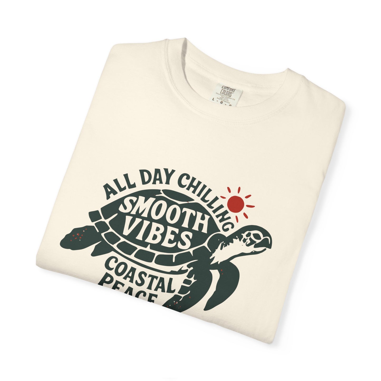 Coastal Vibes Turtle T-Shirt, Unisex Garment-Dyed Tee for Beach Lovers, All Day Chillin Vibes, Summer Apparel, Gift for Coastal Friends