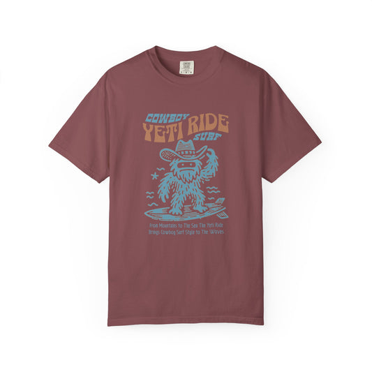 Cowboy Yeti Surfing, Garment-Dyed T-Shirt, Unisex