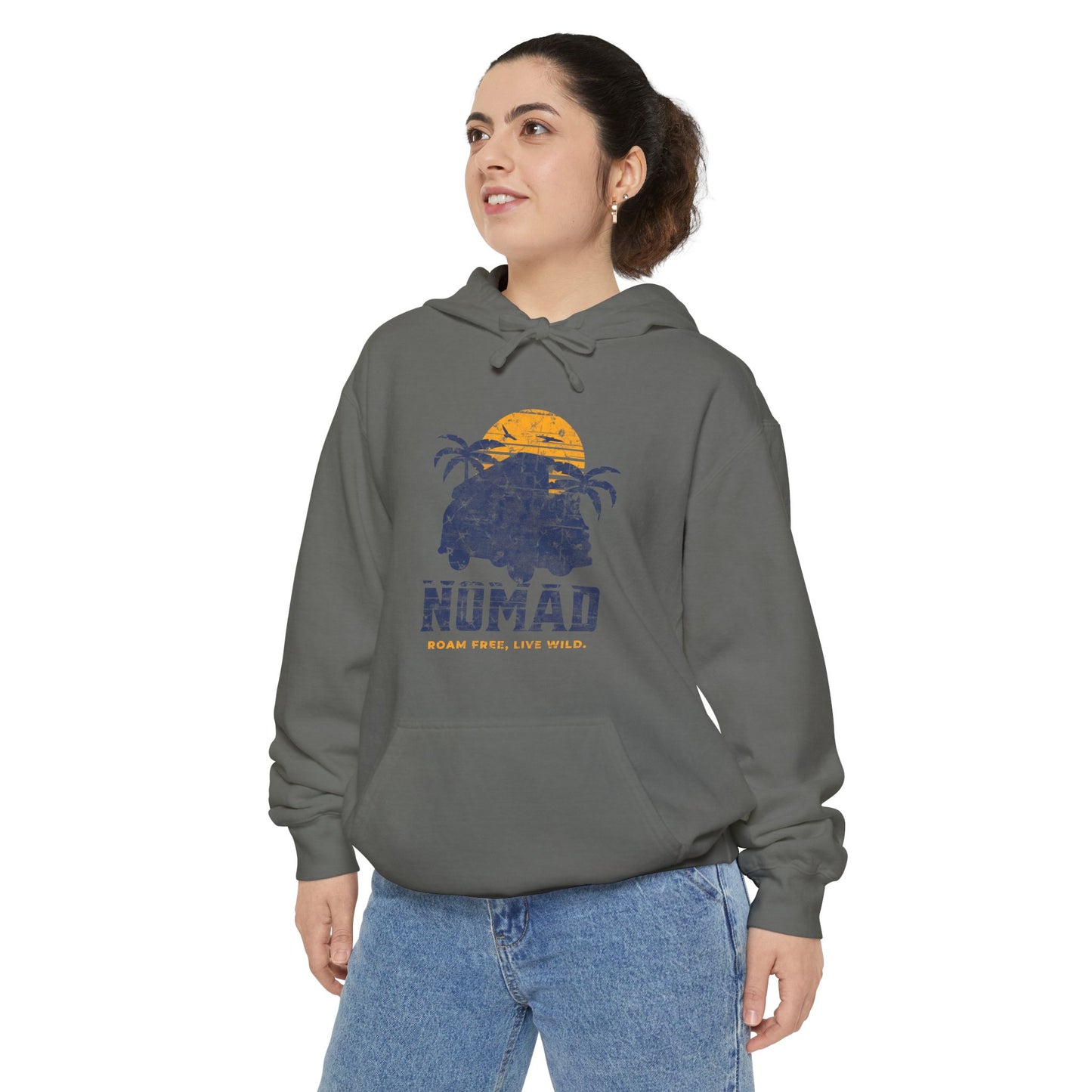 Nomad Vibes Unisex Garment-Dyed Hoodie, Casual Hoodie, Beach Hoodie, Travel Apparel, Summer Chillwear, Relaxed Style