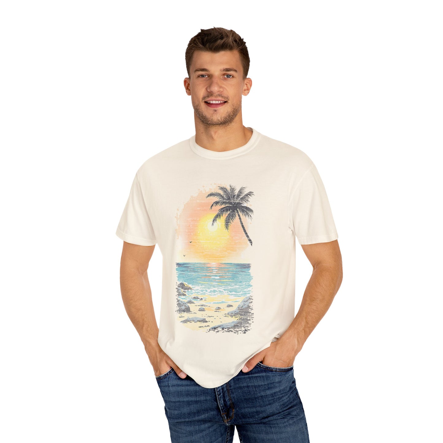 Faded Beach Sunset T-Shirt, 100% Ring-Spun Garment-Dyed Cotton