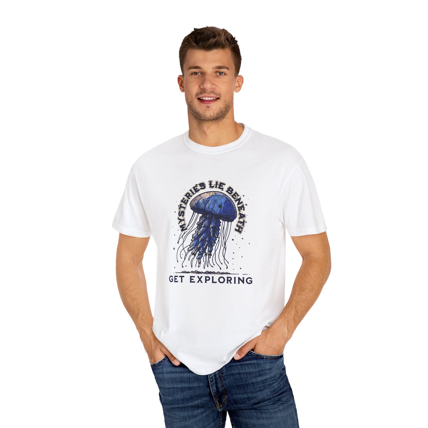Mystical Jellyfish Exploration Tee | Unisex Garment-Dyed T-shirt for Adventurers, Beach Lovers, Gifts, Casual Wear, Summer Vibes