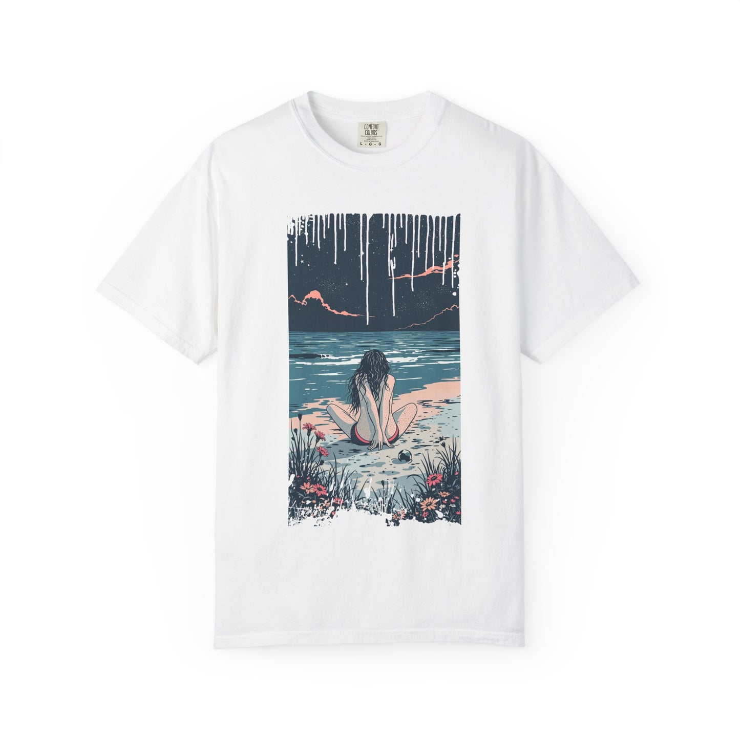 Sad Beach Scene T-shirt - Perfect for Nature Lovers, Summer Outings, Gifts for Friends, Relaxation Tees, Beach Vacation Wear