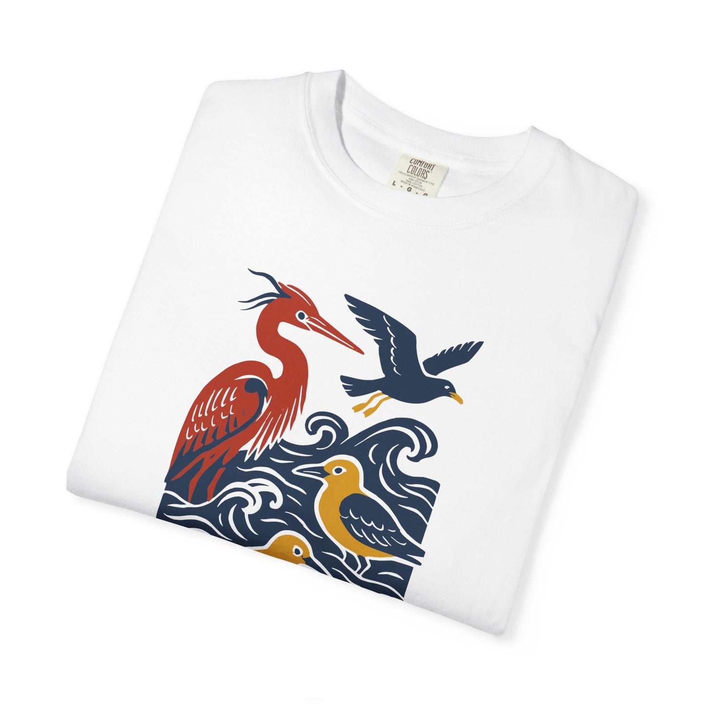 Ocean-Inspired Garment-Dyed Bird T-Shirt for Nature Lovers, Eco-Friendly Tee, Casual Wear, Gift for Bird Watchers, Summer Fashion
