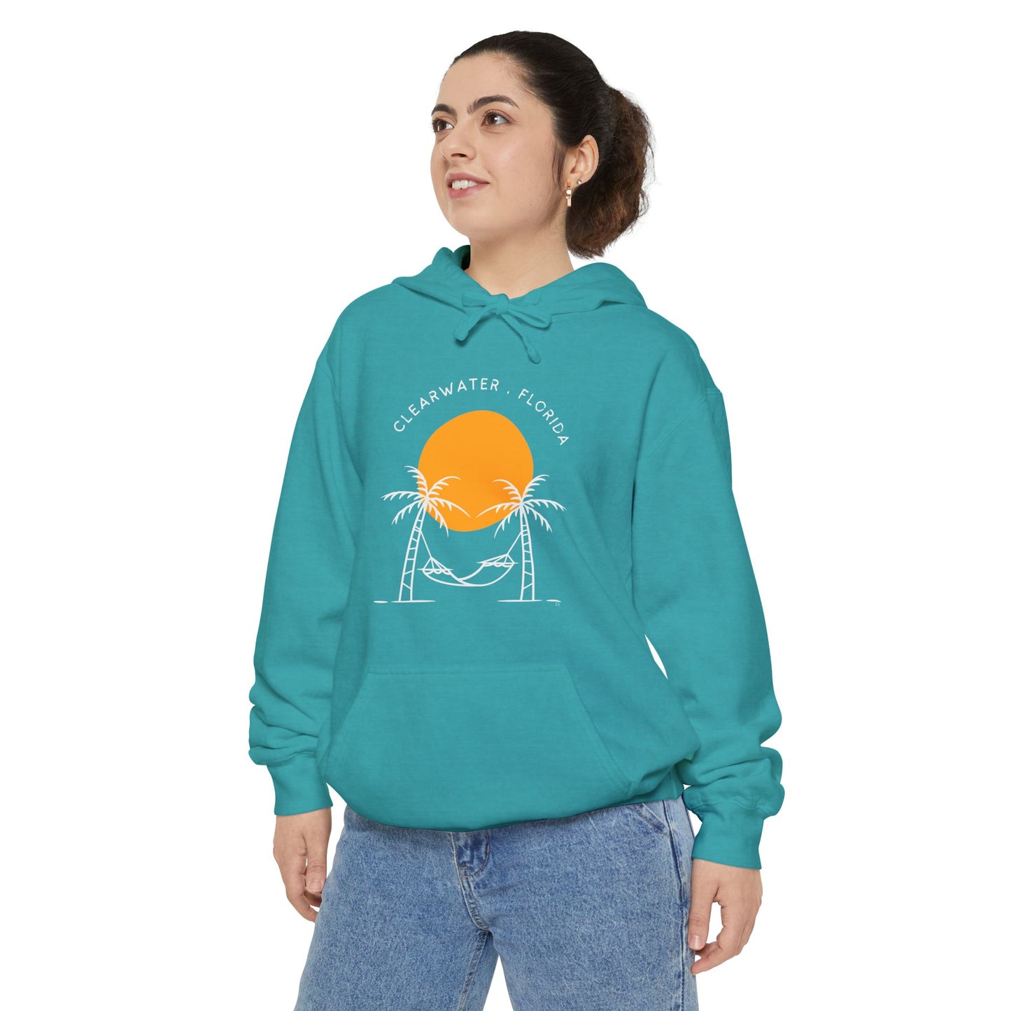 Sunset Beach Hoodie, Unisex Garment-Dyed Pullover, Clearwater Florida Souvenir, Casual Beachwear, Gifts for Ocean Lovers