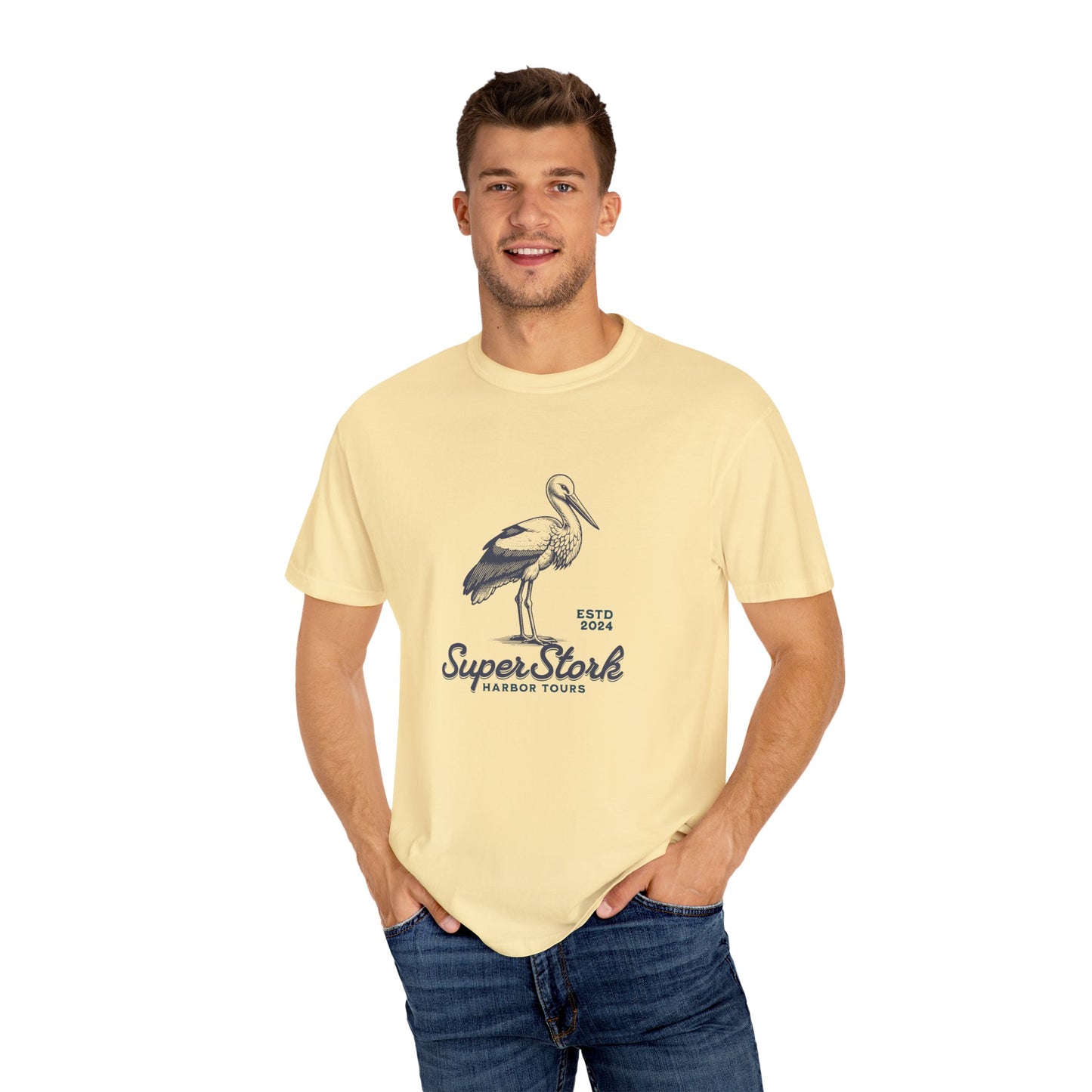 Super Stork Harbor Tours T-Shirt, Casual Graphic Tee, Unisex Beach Wear, Nature Lover Gift, Summer Vacation Apparel