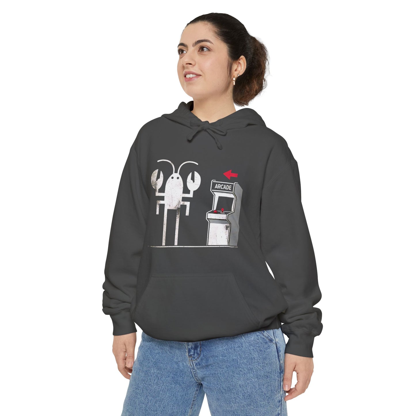 Lobster Arcade Unisex Hoodie, Fun Gift, Casual Wear, Cozy Sweater, Gamer Hoodie, Birthday Present, Seafood Lover Apparel