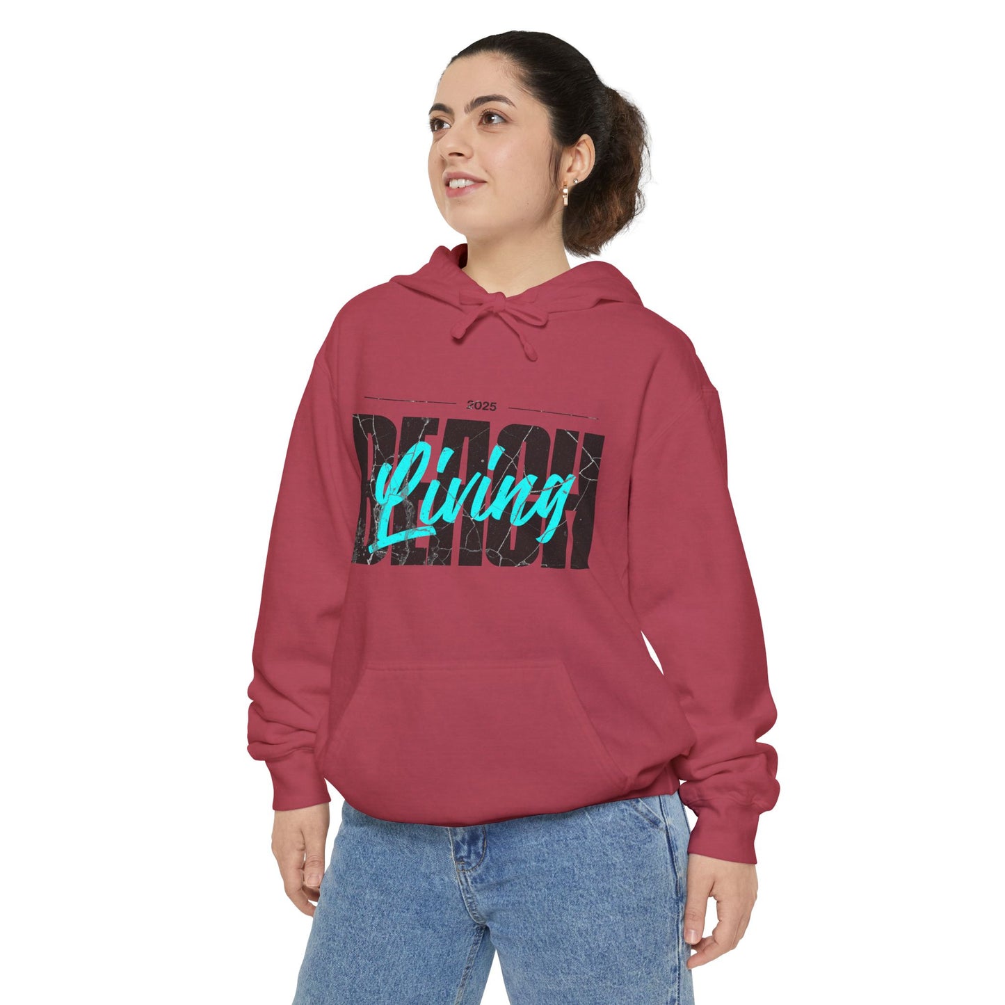 Beach Living Retro Vibes Unisex Garment-Dyed Hoodie, Casual Outdoor Wear, Summer Clothing, Beach Day Essentials, Perfect for Relaxation