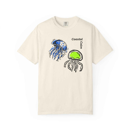 Coastal Calm Jellyfish Graphic T-Shirt, Summer Beach Fashion Cotton Tee