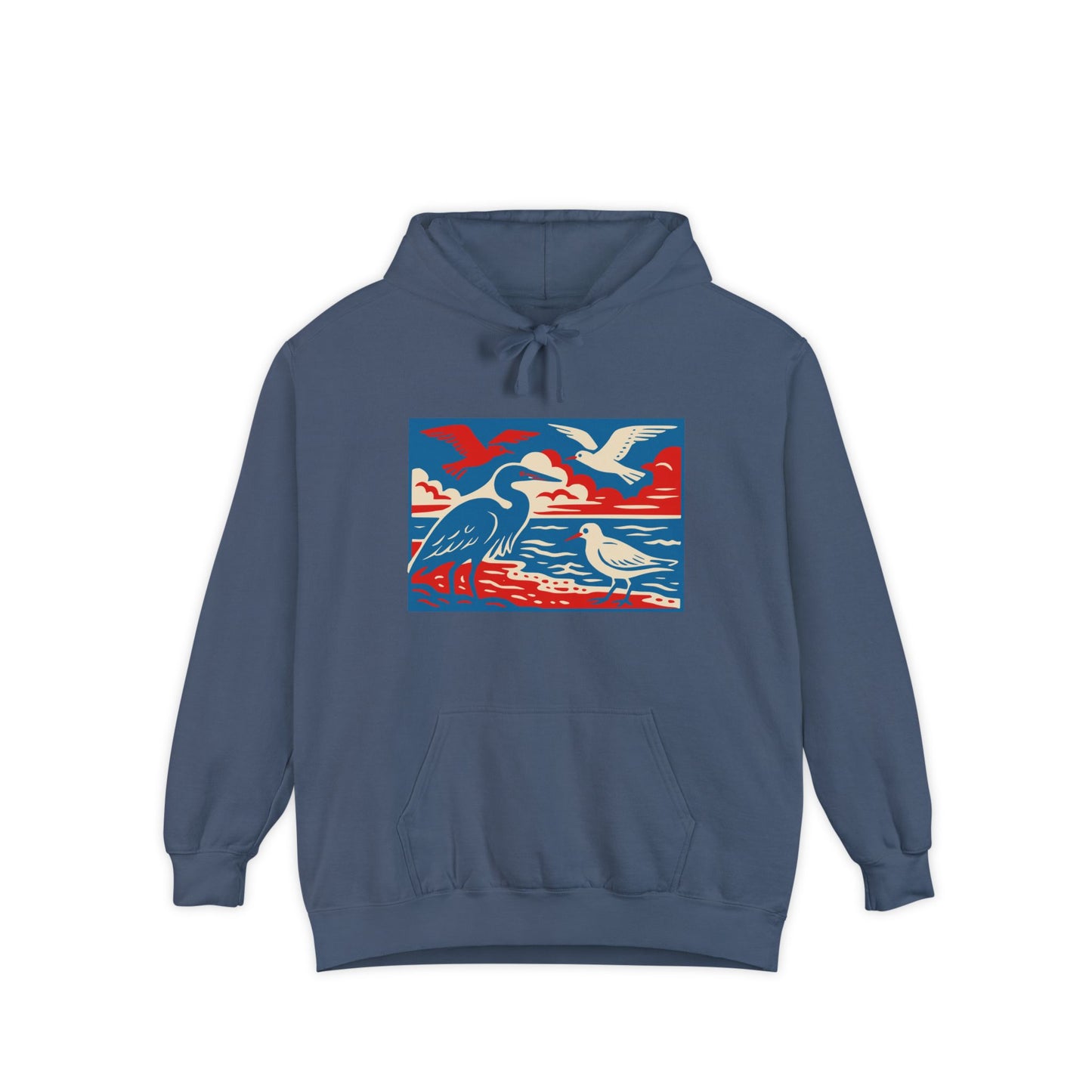 Coastal Birds Hoodie, Garment-Dyed Sweatshirt for Nature Lovers, Perfect for Beach Days, Gift for Birdwatchers, Casual Wear