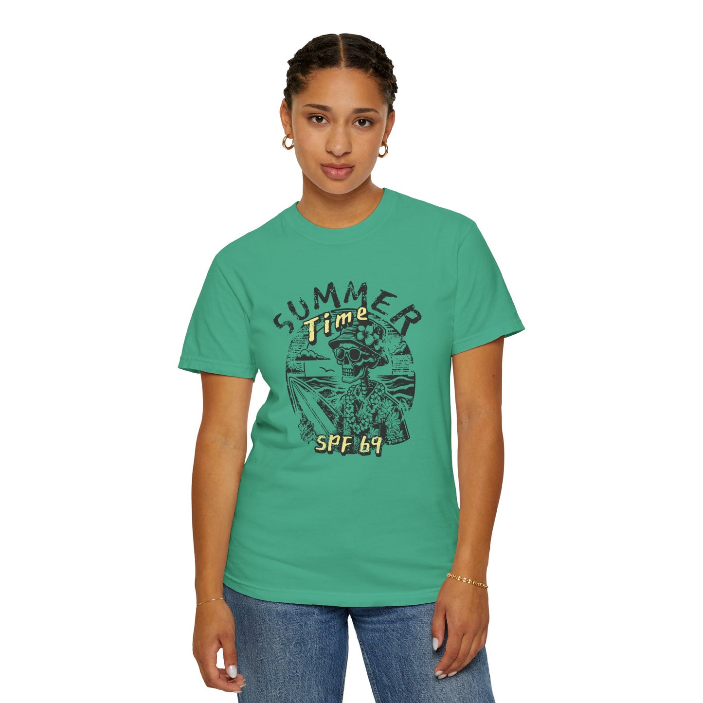 Summer Time SPF 69 Vibe T-shirt with Skeleton Graphic, Casual Tee, Beach Wear, Summer Clothes, Gift for Friends, Cool Shirt