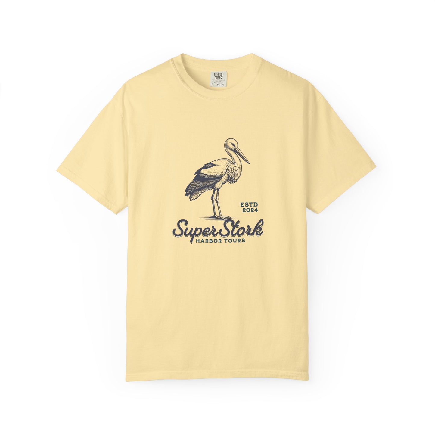 Super Stork Harbor Tours T-Shirt, Casual Graphic Tee, Unisex Beach Wear, Nature Lover Gift, Summer Vacation Apparel