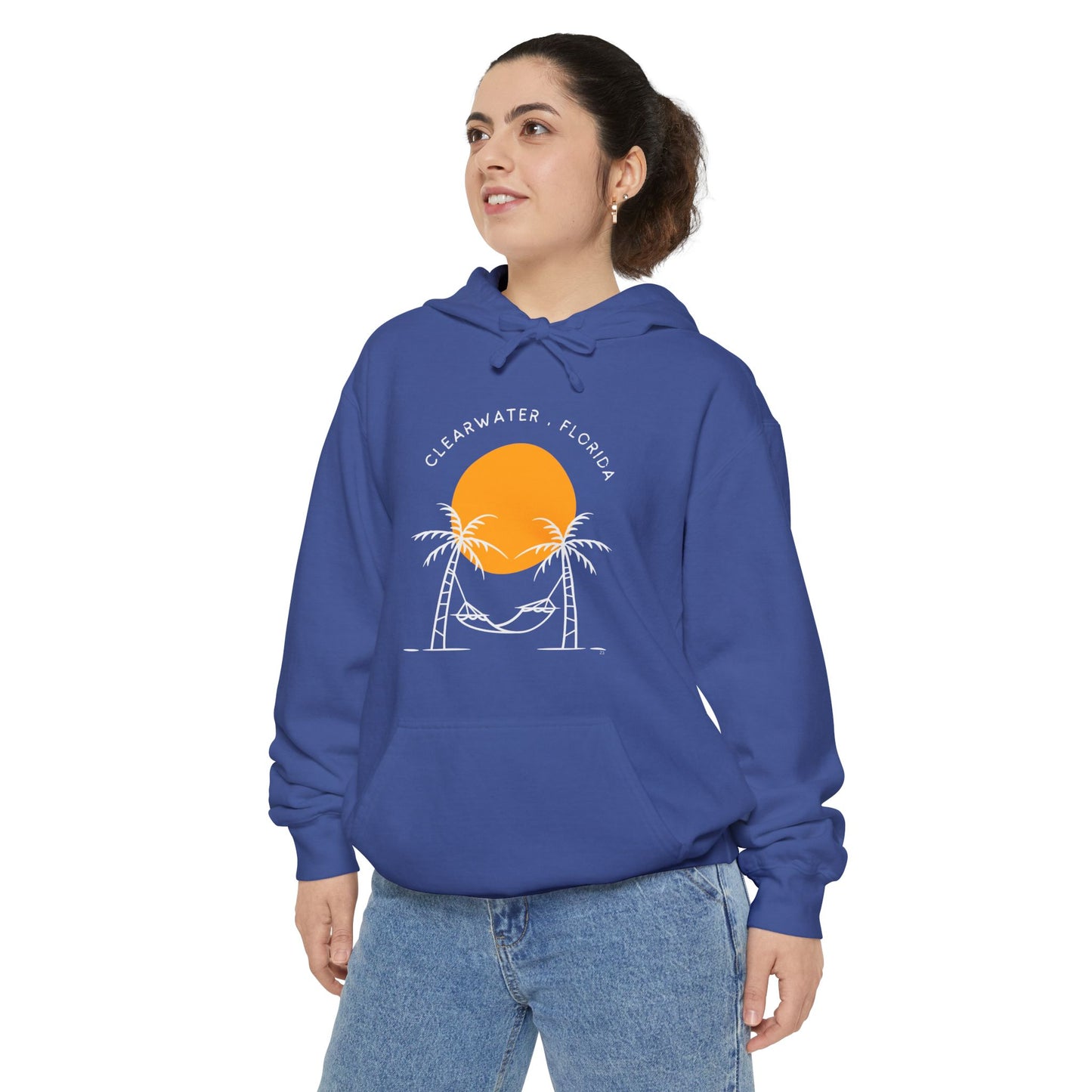 Sunset Beach Hoodie, Unisex Garment-Dyed Pullover, Clearwater Florida Souvenir, Casual Beachwear, Gifts for Ocean Lovers