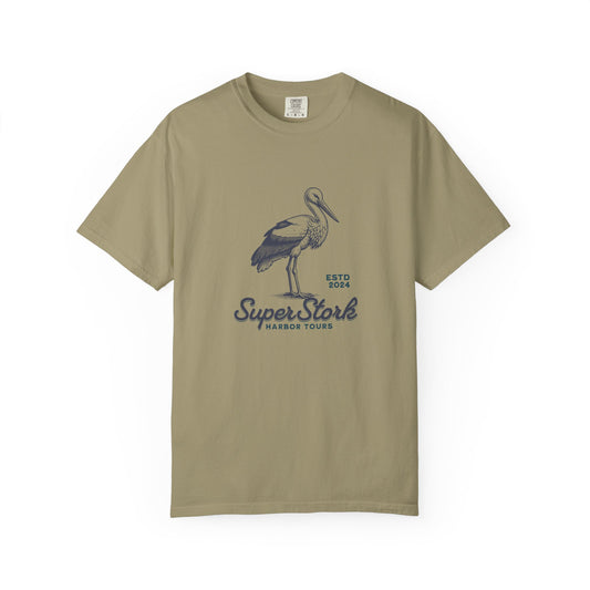Super Stork Harbor Tours T-Shirt, Casual Graphic Tee, Unisex Beach Wear, Nature Lover Gift, Summer Vacation Apparel