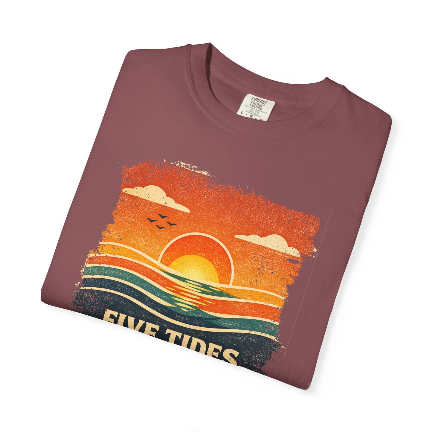Five Tides Sunset Tee - Vintage Ocean Summer Graphic T-Shirt
