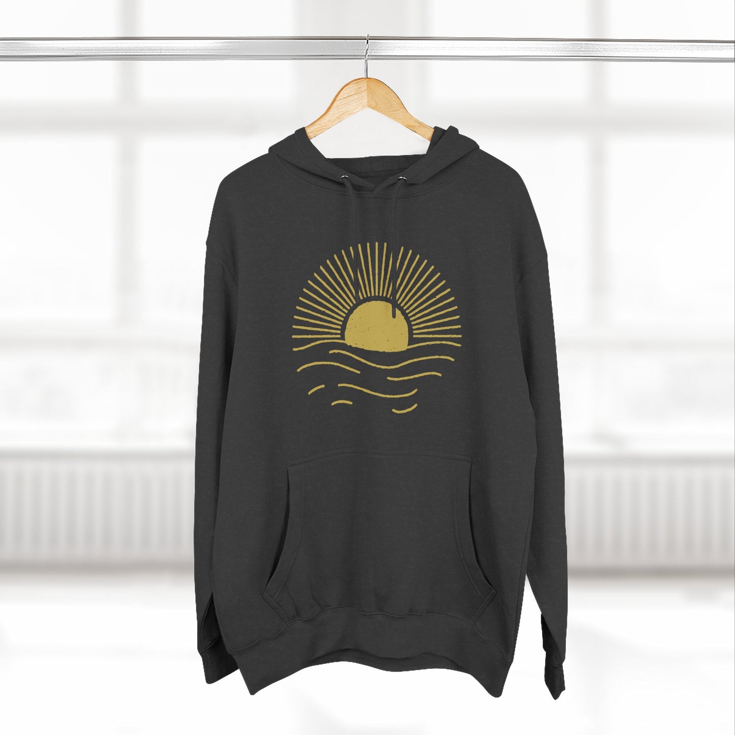 Sunrise Waves Three-Panel Fleece Hoodie | Cozy Hoodie for Beach Lovers, Perfect for Spring, Fall, Festivals, Outdoor Adventures