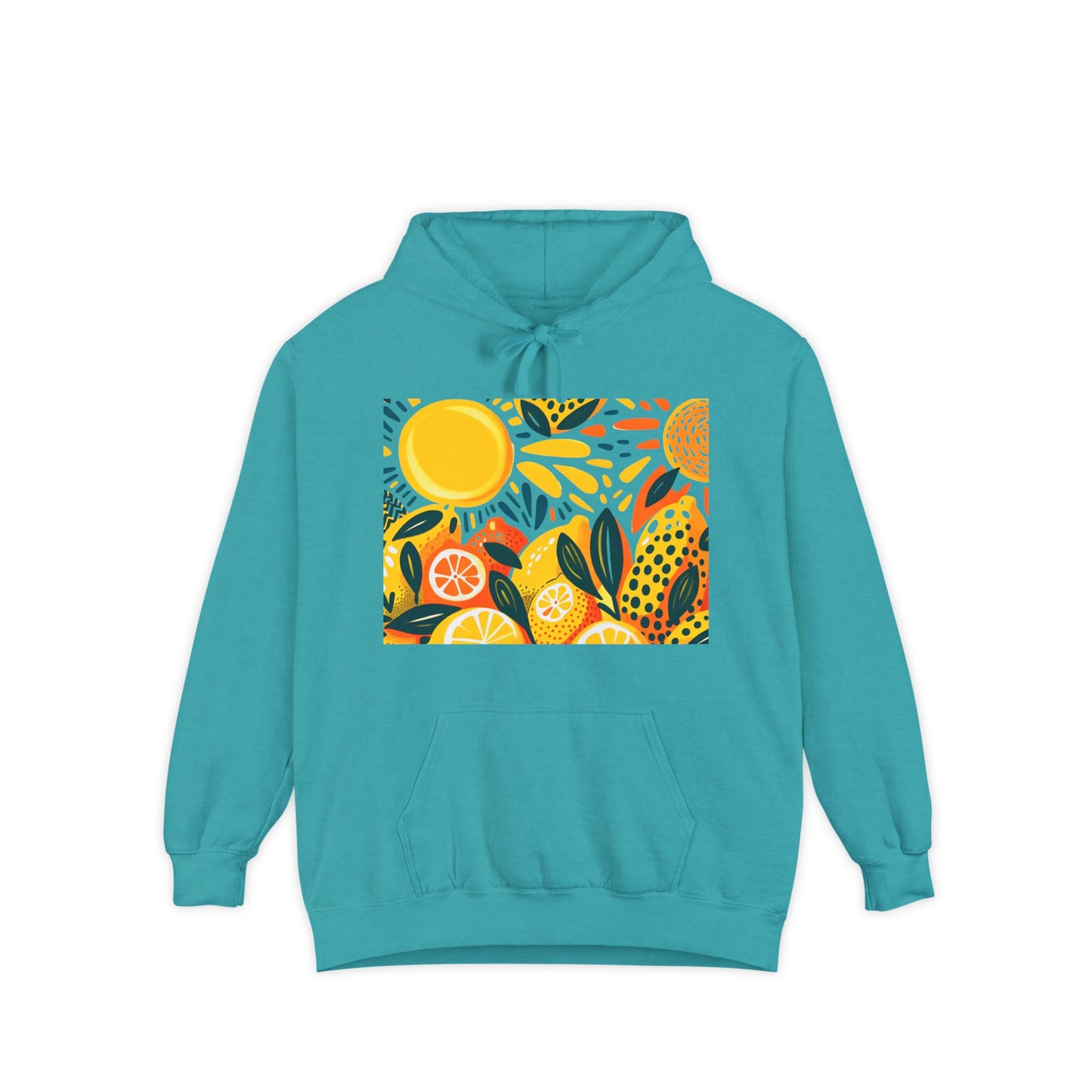 Sunny Lemon Vibes Unisex Hoodie, Cozy Garment-Dyed Sweatshirt, Casual Outdoor Wear, Summer Apparel, Gift for Nature Lovers